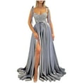 thumbnail image 2 of Blczomt Elegant Womens Holiday Dress Long Sleeve Cocktail Gray Evening Gowns Slit Solid Long Maxi Dresses, 2 of 6