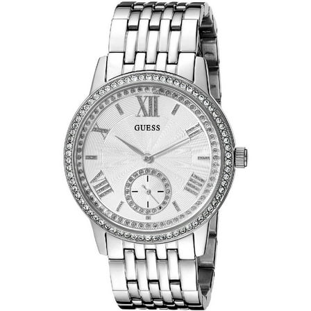GUESS Women's W0573L1,Dress Elegant,Silver-Tone,Crystal Accented Bezel,30m WR