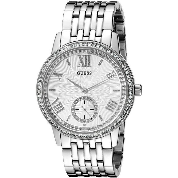 GUESS Women's W0573L1,Dress Elegant,Silver-Tone,Crystal Accented Bezel,30m WR