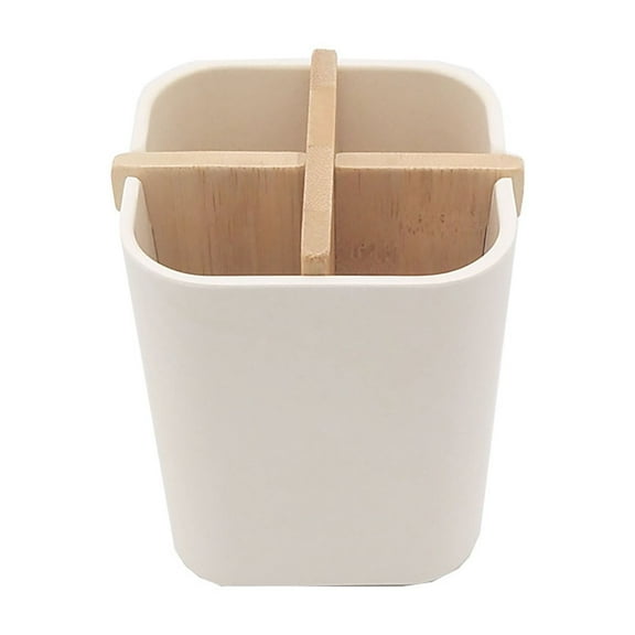dgysar Bamboo Toothbrush Holder -- 4-Compartment Natural Eco-Friendly Storage Stand for Bathroom Sink Vanity Stationery White