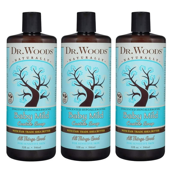 Dr. Woods Baby Mild Unscented Liquid Castile Soap with Organic Shea Butter, 32 Ounce (Pack of 3)