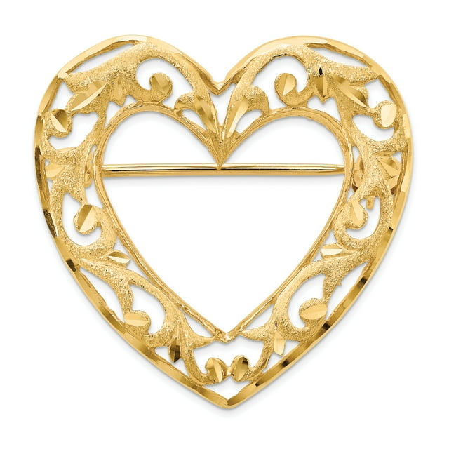 14k Yellow Gold Filigree Heart Pin Brooch Love