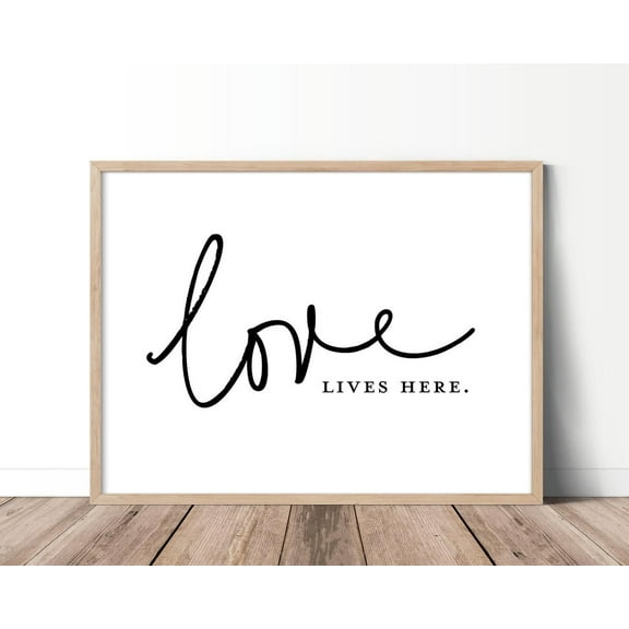 Love Lives Here Wall Art, Rustic Home Decor, Horizontal Wall Art, Love Quote Art, Family Quote Home Decor #103, Unframed Poster Size 8x12