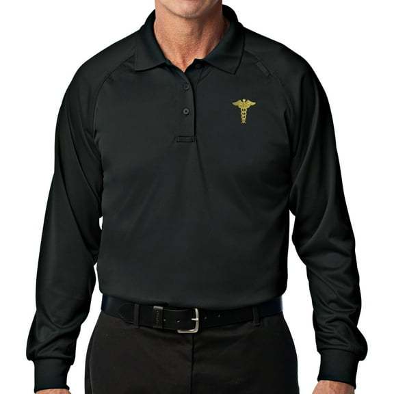 Men's Caduceus Patch Long Sleeve Polo Shirt - Safety Yellow/Black, Medium