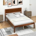 thumbnail image 2 of Costway Lit Plateforme en Bois Format Grand avec Tête de Lit Base de Matelas Noyer, 2 of 10