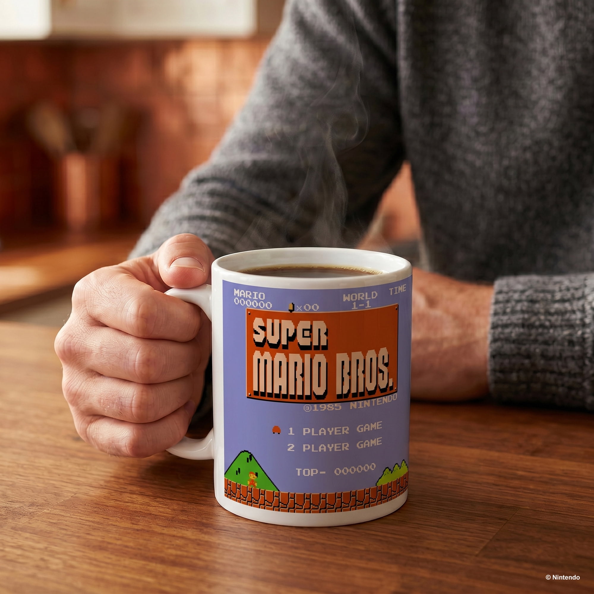 Pyramid America: Super Mario Bros: Retro Title - 11oz Ceramic Mug - Coffee-Tea Cup, Microwave-Dishwasher Safe, Video Game Fan Collectible, Licensed