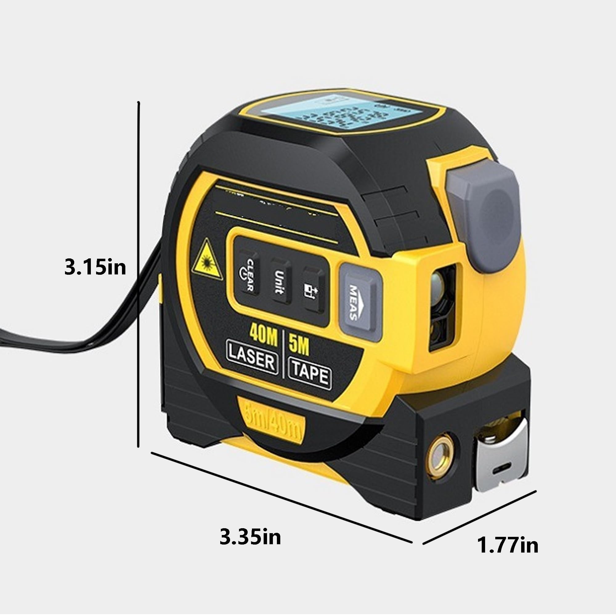 3-in-1 Laser Tape Measure, Infrared Laser Measuring Tape Tool with Led Display Self-Locking Portable Accurate Rangefinder for Workshop, Yellow(40M)