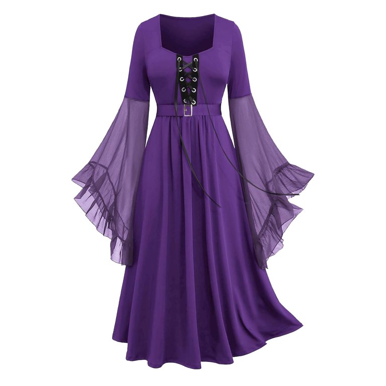 purple flare sleeve dress Purple Chiffon Maxi Dress - A-Line Silhouette with Flared Sleeves 5116