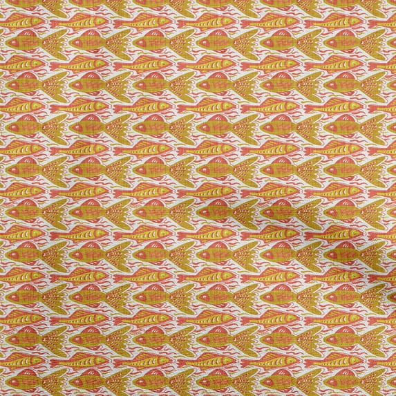 oneOone Cotton Flex Yellow Fabric Asian Block Sewing Material Print Fabric By The Yard 40 Inch Wide