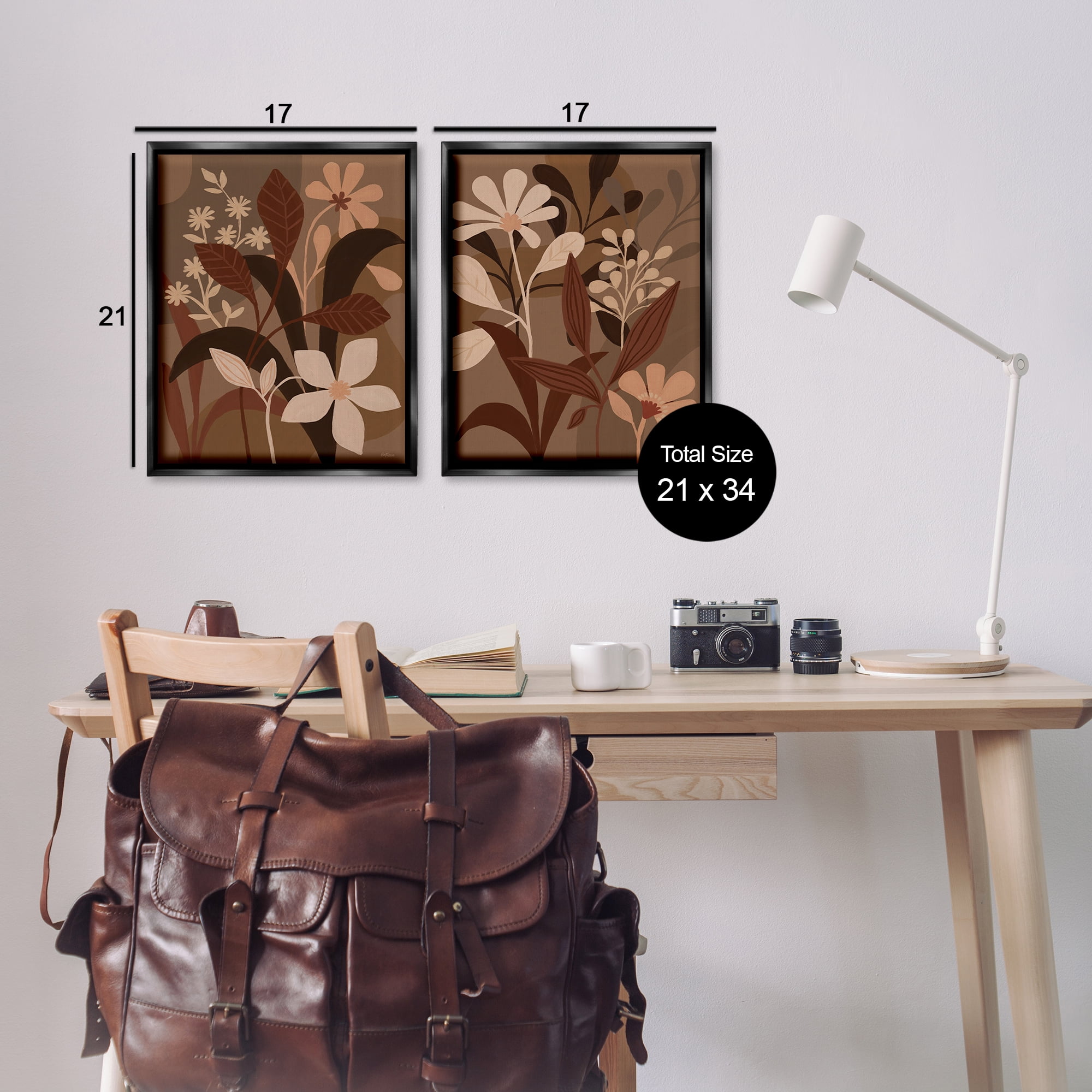 Stupell Industries Modern Boho Flower Bundle Floral & Botanical Painting Black Floater Framed Canvas Art Print Wall Art, 17 x 21, Set of 2