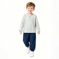 thumbnail image 2 of Yeaiivve Jogger Sets for Toddler Boys 2 Piece Summer Outfits Breathable Long Sleeve Henley Top and Jogging Pants Suits for Play Travel Lounging Navy 2-3 Years, 2 of 6
