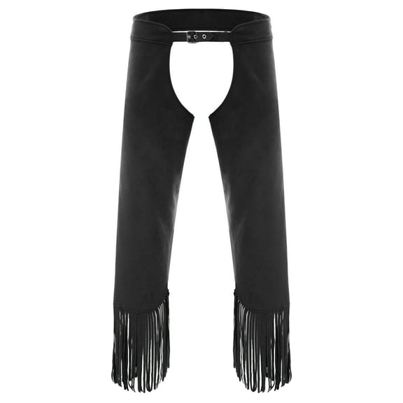 iiniim Mens Vintage Cowboy Chaps Western Style Fringe Overpants For Themed Parties Black S