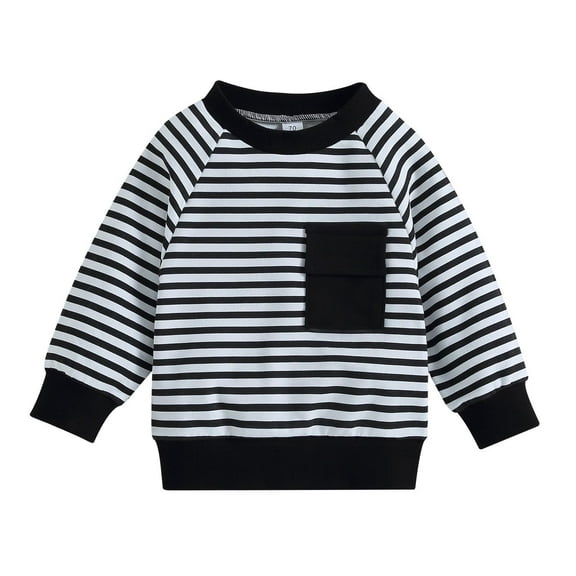 SwiftWear Baby Boy Sweatshirt Long Sleeve Crewneck Sweatshirt Infant Toddler Pullover Striped Top Fall Clothes 6M-4T, Black