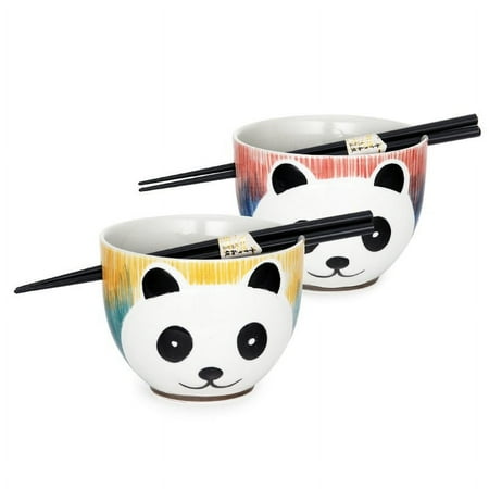 Botega Exclusive 4 Piece Multicolor Panda Bowl Set with Chopsticks and Chopstick Hole 5 D, 18 fl. Oz.