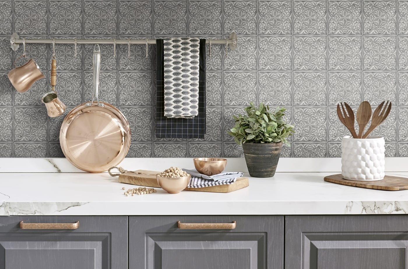 NextWall Faux Embossed Tile Peel and Stick Wallpaper