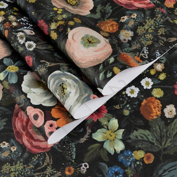 UMIGGEE Floral Wallpaper Peel and Stick Black Wallpaper Self Adhesive Flower Wall Paper Multicolor Contact Paper 17.3-in x 118-in Home Decor Wall Covering Old Furniture Renovation