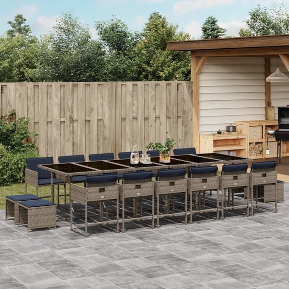 vidaXL 17 Piece Patio Dining Set with Cushions Gray Poly Rattan