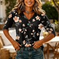 thumbnail image 5 of Sewkxo Womens Summer Tops Short Sleeve Casual Shirts Floral Tee Trendy 2026 Basics V Neck Plain Tshirt,Black L, 5 of 5