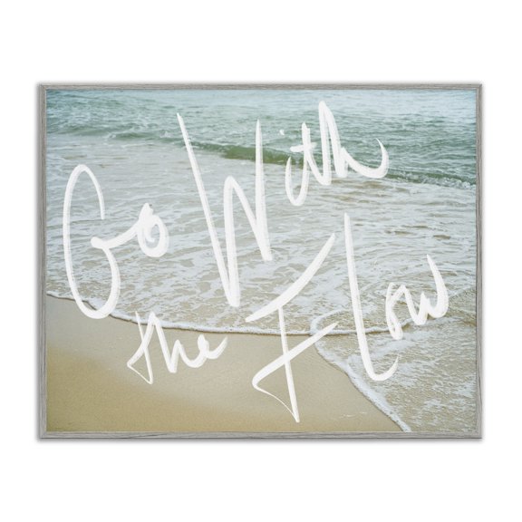 Stupell Industries Shabby Chic Go With the Flow Phrase Incoming Beach Tide Gray Framed Giclee Art, 30 x 24, by Lil' Rue