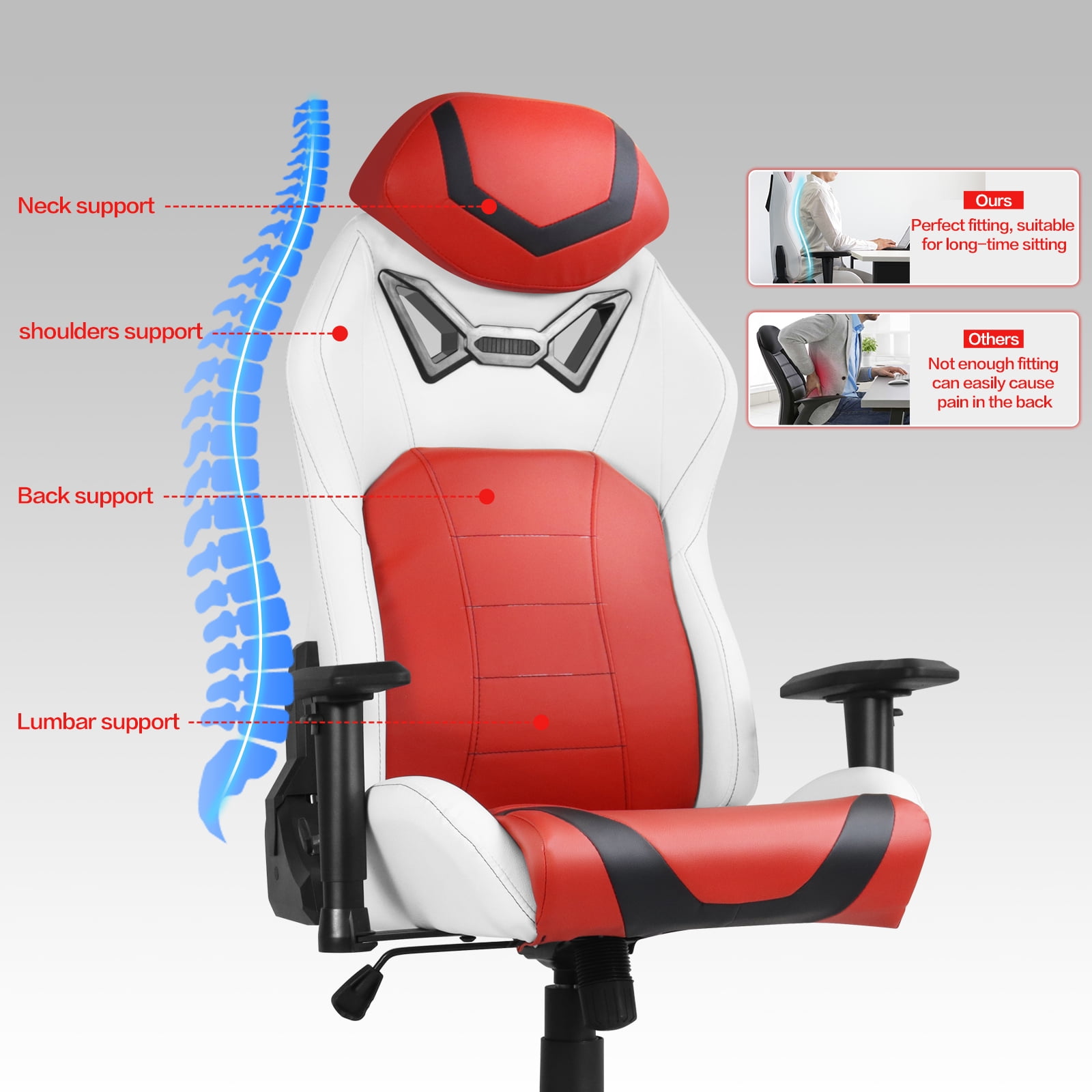 Ergonomic Gaming Chairs for Adults with High-Density Memory Foam | Swivel Comfortable Office Chair, Big and Tall Video Game Chair, High Back Computer Chair for Home, Office, Red White