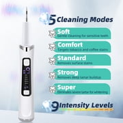 Plaque Remover for Teeth, Tooth Scraper Polisher, Ultrasonic Tooth Cleaner Dental Tartar Calculus Remover with LED Light Teeth / 5 Adjustable Modes ,Cleaning Kit Safe for Adult Kids (White)