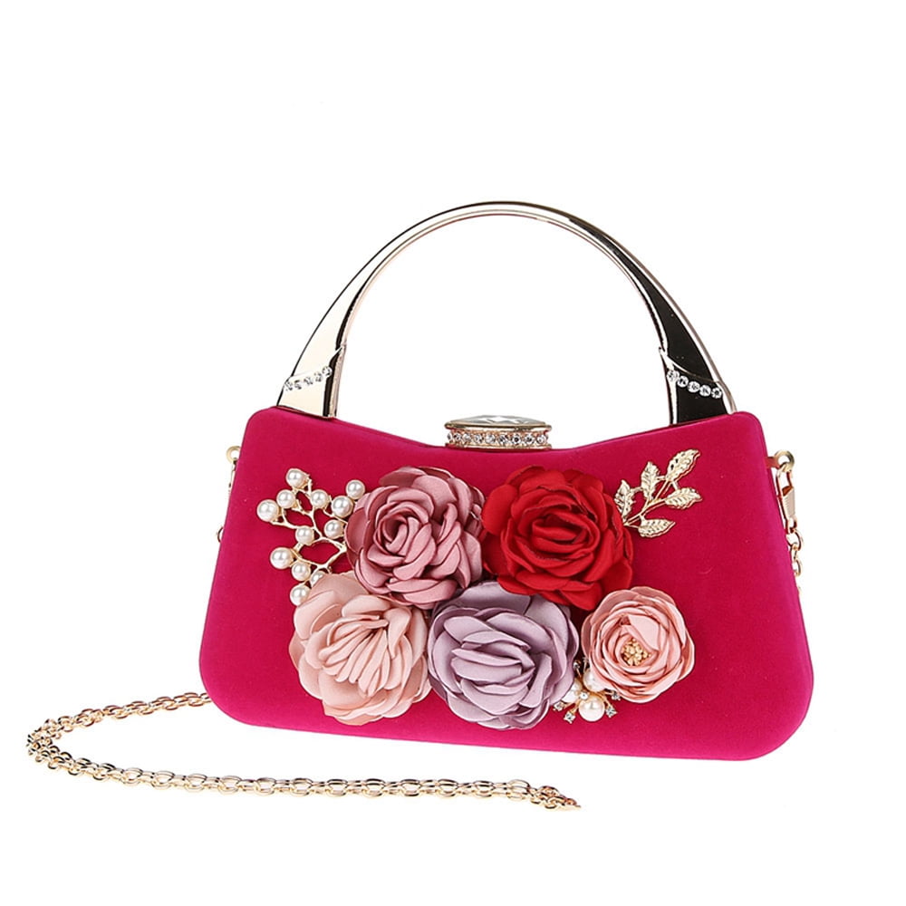 Stunning Floral  Clutch Bag Lace Diamante Evening Bag Bridal Wedding Bag Handbag 