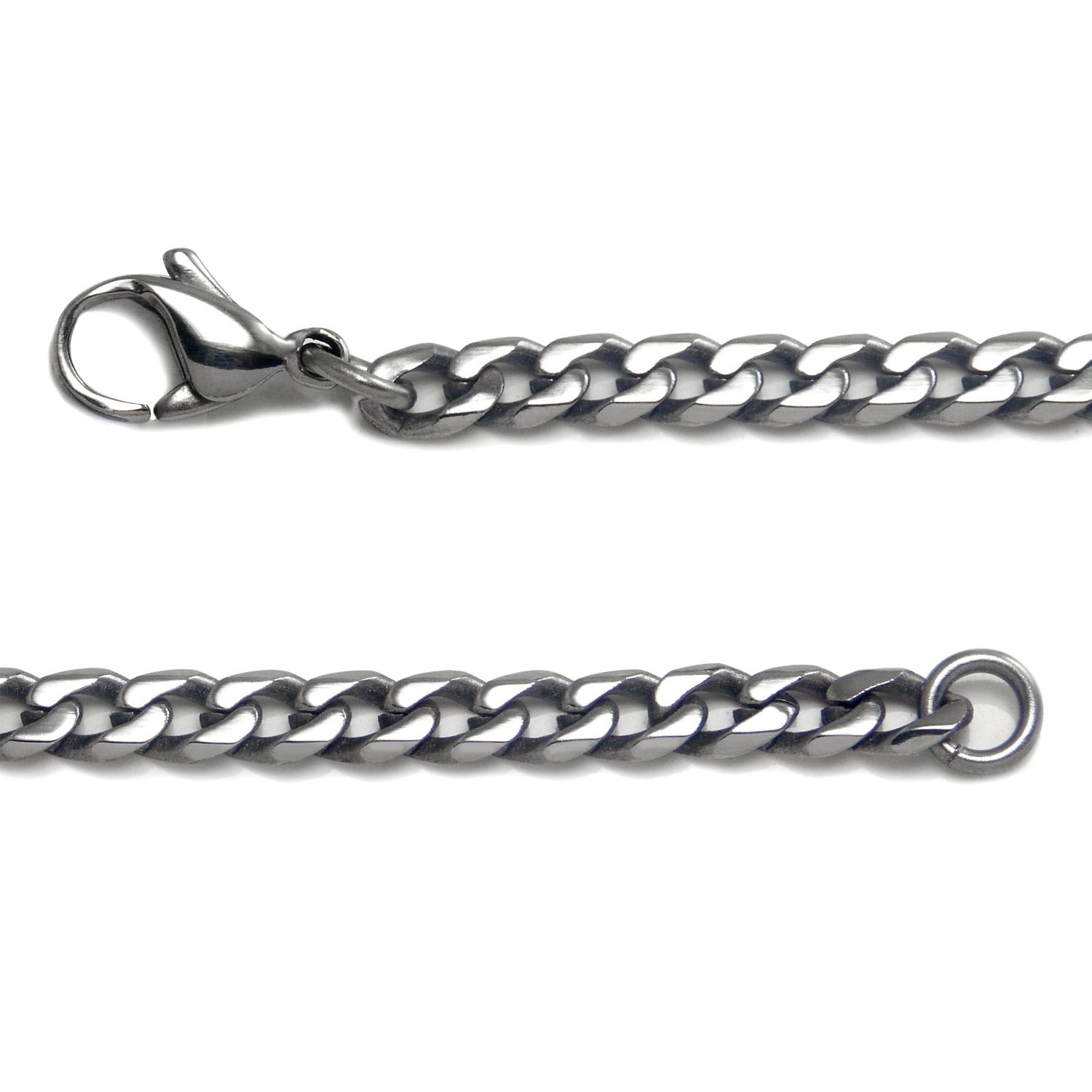 Titanium Kay Solid Titanium 4MM Curb High Polish Finish Chrome Color Men's Link Bracelet 7.5"
