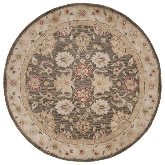 SAFAVIEH Antiquity Driskoll Traditional Floral Wool Area Rug, Olive Grey/Beige, 6' x 6' Round