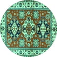 thumbnail image 1 of Ahgly Company Indoor Round Persian Turquoise Blue Traditional Area Rugs, 4' Round, 1 of 4