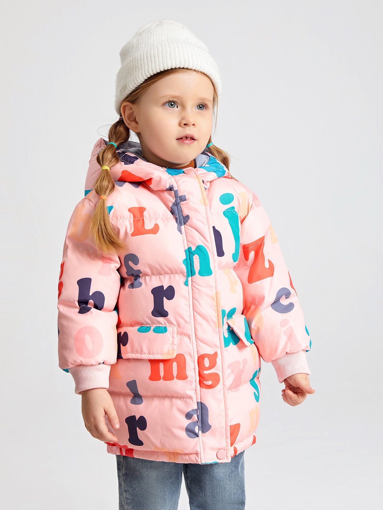 graphic hooded puffer coat