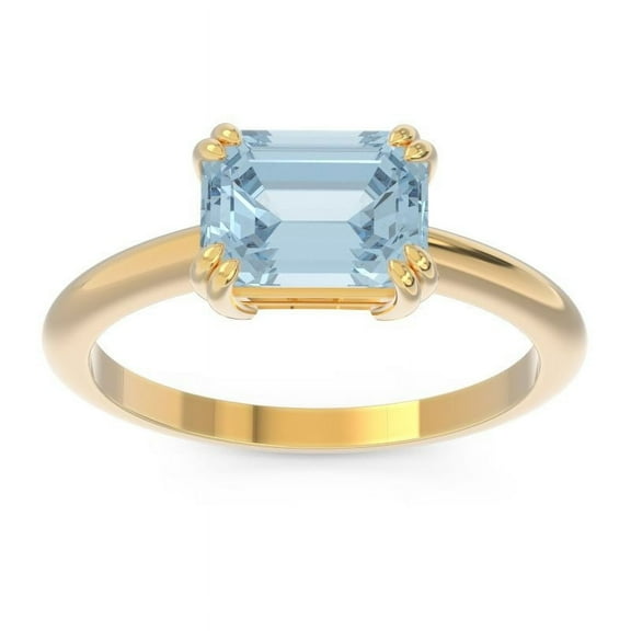 Diamond-Capitals 2.50 Ct Emerald Cut Aquamarine Gemstone Unique Solitaire Bridal Ring for her 18K Yellow Gold Size 4
