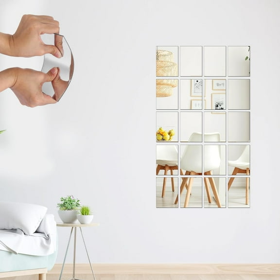 Mirror Tiles for Wall Decor 8'' x 10'' Self Adhesive Flexible Mirror Sheets 2 mm Thick Small Acrylic Mirror Stickers Peel and Stick Plastic Adhesive Frameless Mirror Decor