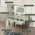 thumbnail image 4 of Makeup Vanity Desk with Mirror and Lights, Vanity Table Set with Drawer & Power Outlet & Chair & 3 Shelves, Bedroom, Green, 4 of 8