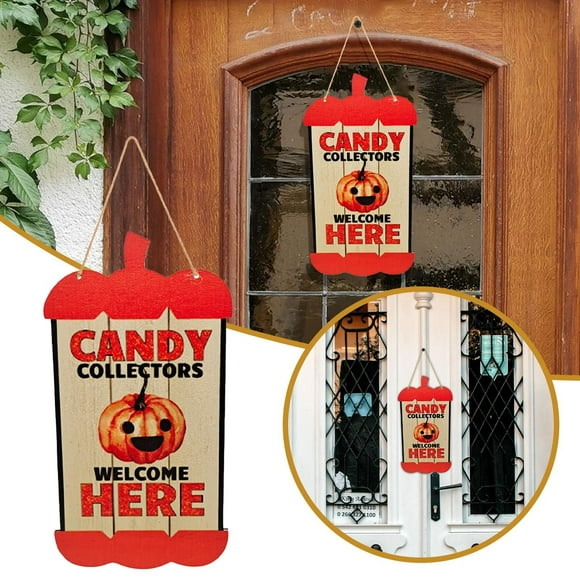 Halloween Door Decor Hanging Sign | 9-Inch Wooden Pumpkin & Witch Ornaments | Front Door Wreath for Halloween Parties