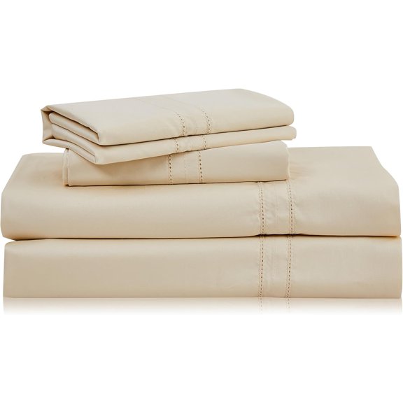 Simple&Opulence 100% Egyptian Cotton 400 Thread Count King Sheets-4 Pc Long Staple Pure Soft Sateen Weave Set-16” Deep Pocket Cooling Luxurious Bed Sheet with Double Hemstitch(Beige,King)