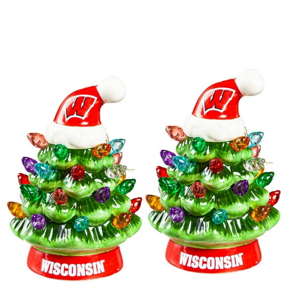 Wisconsin Badgers 2-Pack 4" Ceramic LED Christmas Tree Set