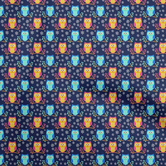 oneOone Polyester Spandex Dark Blue Fabric Owl Fabric For Sewing Printed Craft Fabric By The Yard 56 Inch Wide