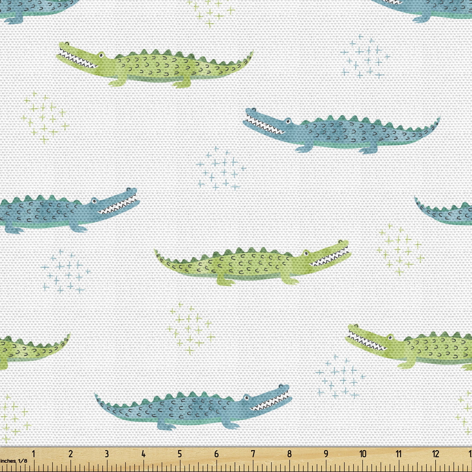 Alligator Fabric by the Yard, Watercolor Style Green Blue Toned ...