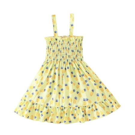

Pimfylm Casual Dresses For Toddler Toddler Baby Girl Cotton Linen Dress Ruffle Sleeve Halter Sleeveless Kids Casual Dresses 2023 Yellow 5-6 Years