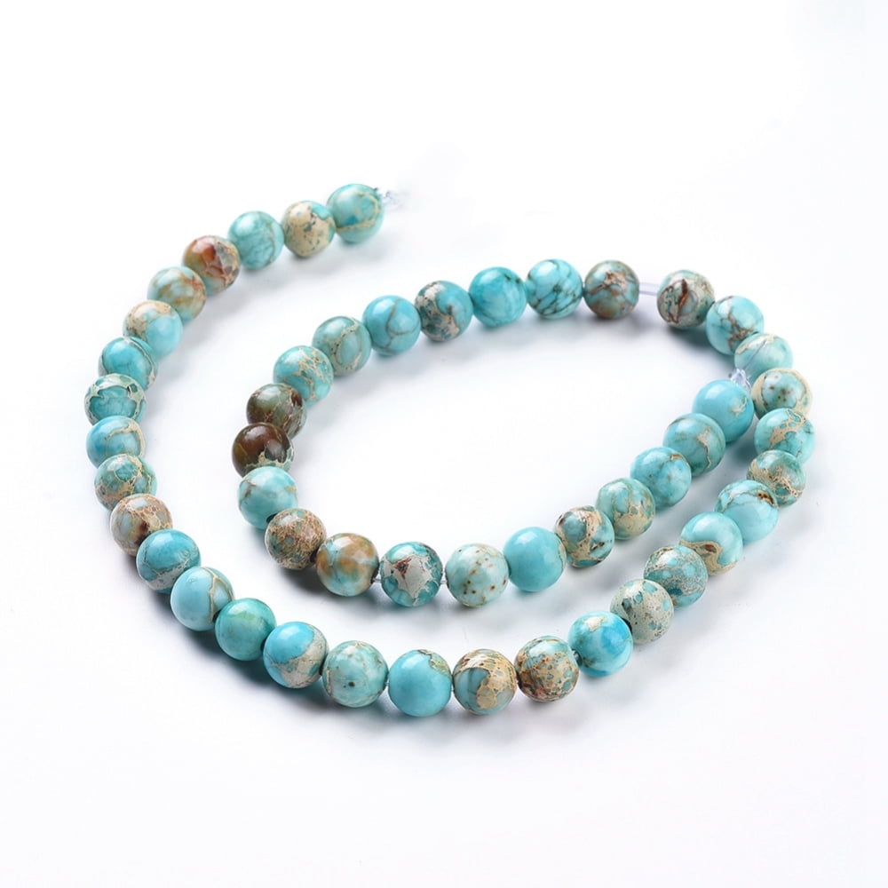 Natural Imperial Jasper Beads Strands Dyed Round Turquoise 8mm Hole: 2mm about 50pcs/strand 15.16 inch(38.5cm)