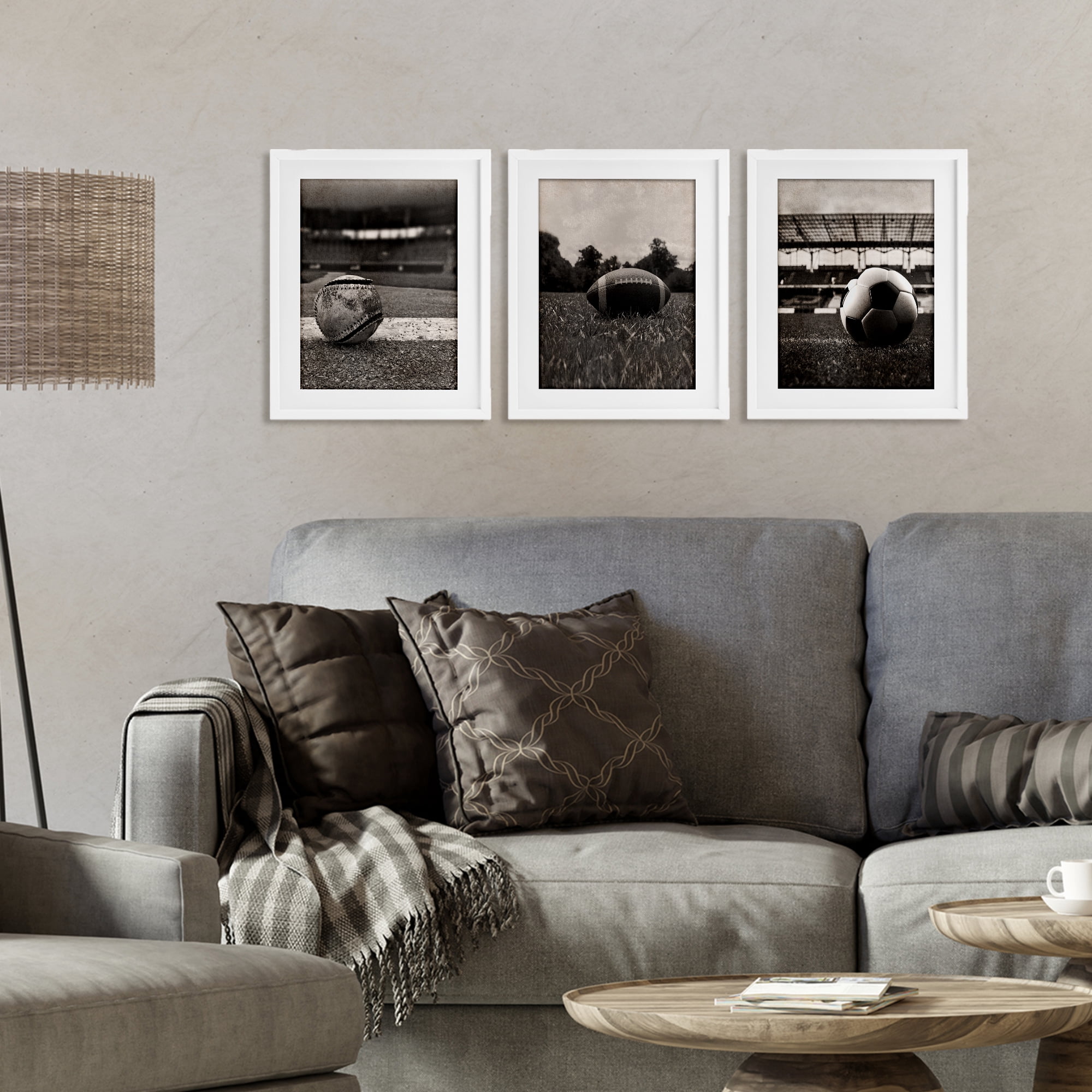 Stupell Industries Vintage Sports on Field 3 Piece White Framed Print Under Glass Set, design by Marcus Prime