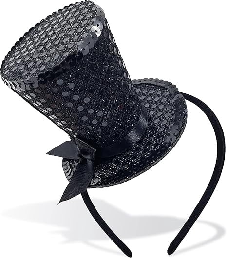 Sequin Mini Top Hat with Elastic Headband for Halloween Costume Accessory