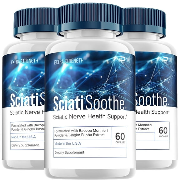 SciatiSoothe Brain Supplement - Sciati Soothe for Memory Formula, Cognitive Function, Focus, Reduce Negative Effects of Brain Fog, 3 Pack, 180 Capsules