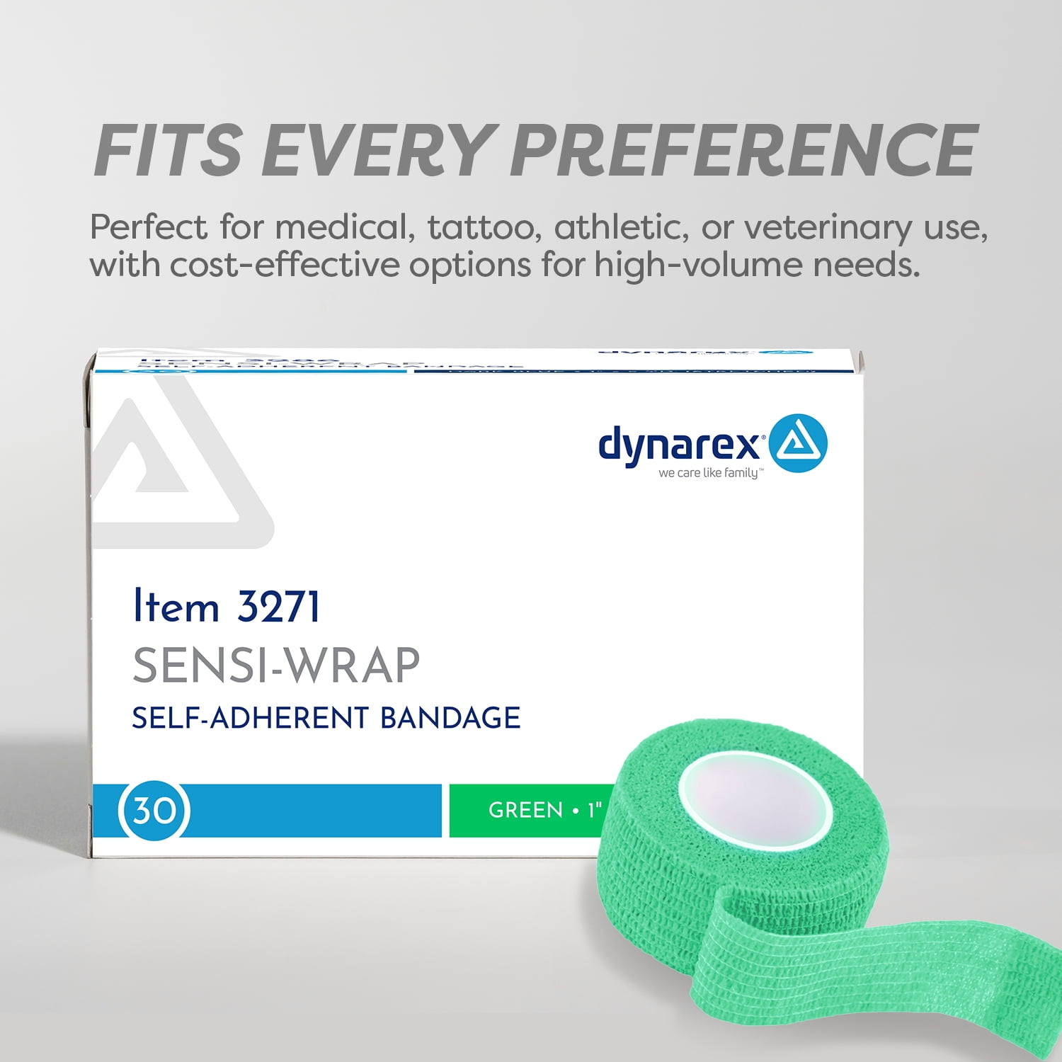 Dynarex Sensi Wrap, 30 Pack of Self Adhesive Bandage Wrap, 1"x 5 Yards, Green Color, Elastic Cohesive Bandage Wrap, Color Athletic Tape, Vet Wrap, Ankle Tape, Tattoo Grip Tape Wrap