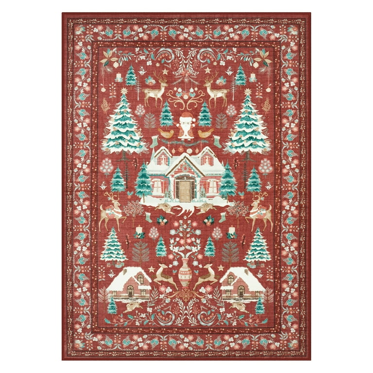 Moynesa 5'x7' Christmas Rug, Washable Non-Slip Area Rug, Soft