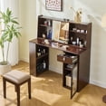 thumbnail image 2 of MODERNLUXE Vanity Desk with Lighted Mirror,Makeup Vanity Desk with 1 Drawer,6 Shelves,Large Cabinet,Adjustable Lighting and Stool, Makeup Dressing Table for Bedroom,Walnut, 2 of 7