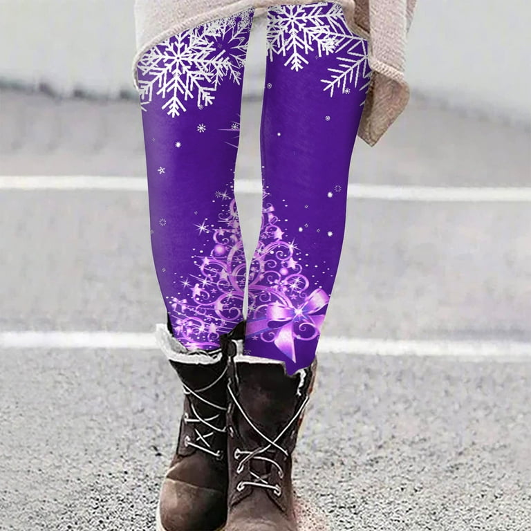 Mlqidk Christmas Leggings for Women Fall Santa Claus Print Pants Brushed  Ankle High Waist Skinny Flannel Tight Dark Purple L 