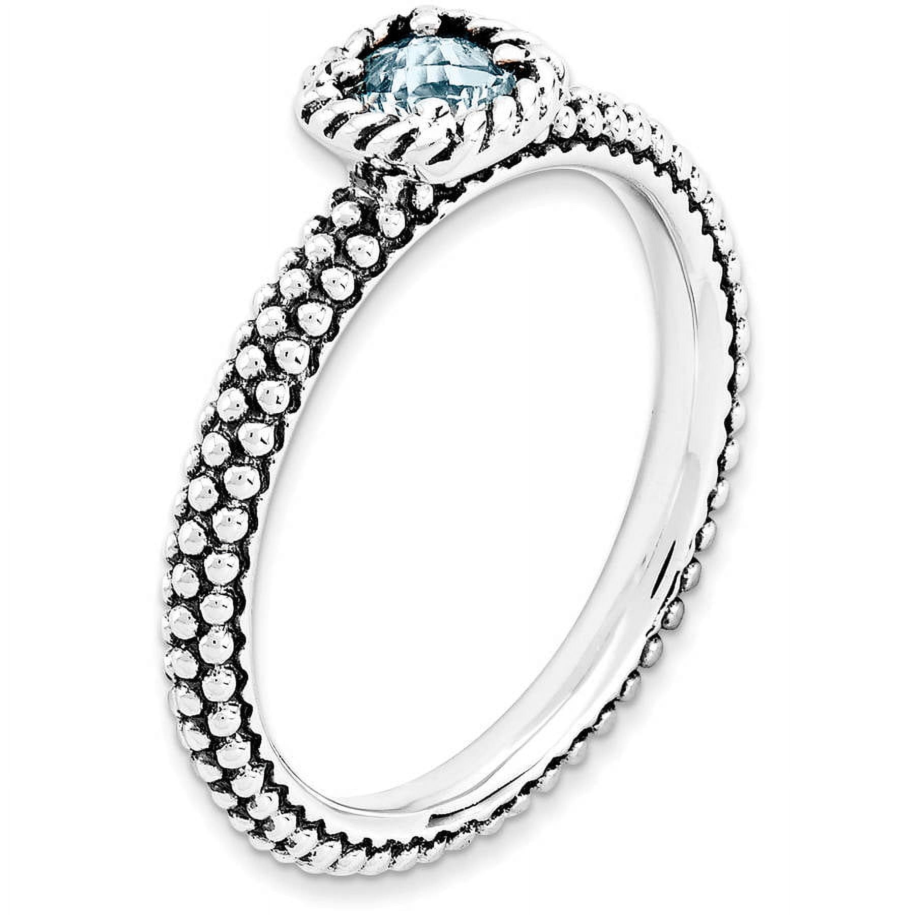 Checker-Cut Aquamarine Sterling Silver Antiqued Ring