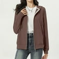 thumbnail image 2 of Womens Coats Rain Windbreaker Loose Fit Rainhiking Hood Blouses,Coffee,M, 2 of 6
