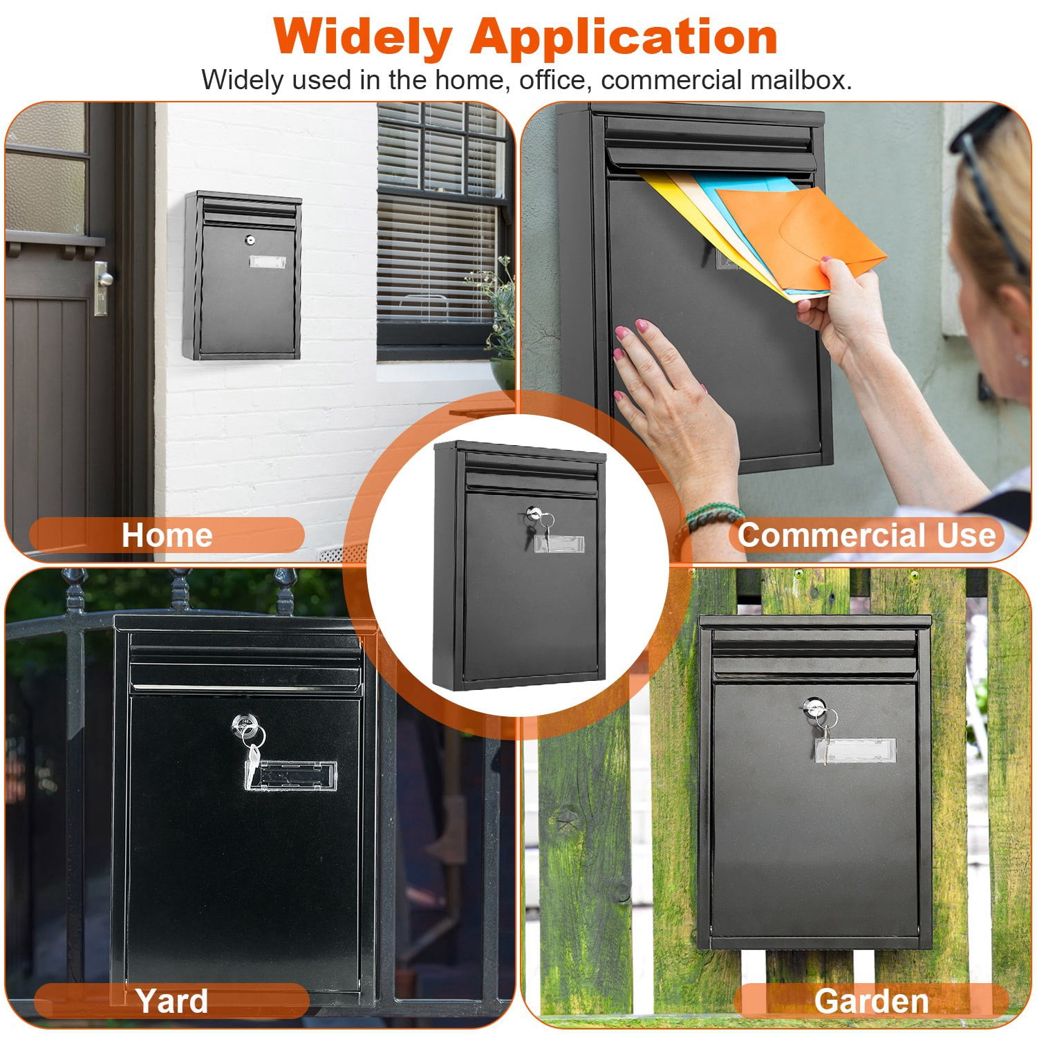 Wall Mount Mailbox Lockable Galvanized Iron Letter Post Box Locking Security Drop Box with 2 Keys for Outside Home Office